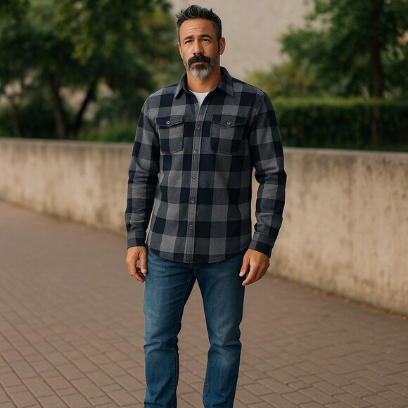 Dravus Flannel Shirt | Black Gray Buffalo Plaid Medium - Picture 1 of 13
